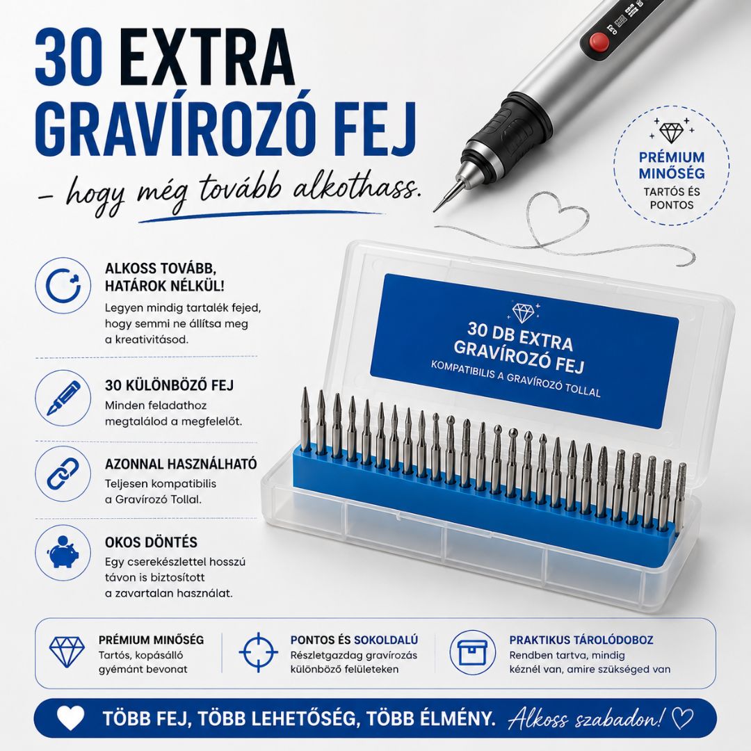 Prémium Extra Gravírozó Fej Készlet (30 db) – hogy még tovább alkothass.