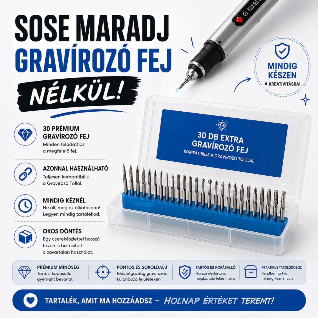 Prémium Extra Gravírozó Fej Készlet (30 db) – hogy még tovább alkothass.