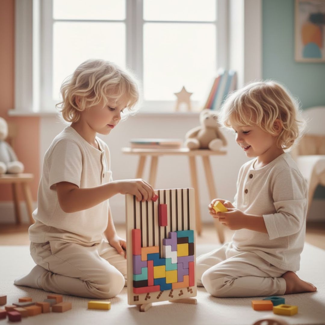 Montessori OkosÉpítő - Fa Kirakójáték 10db Kártyával