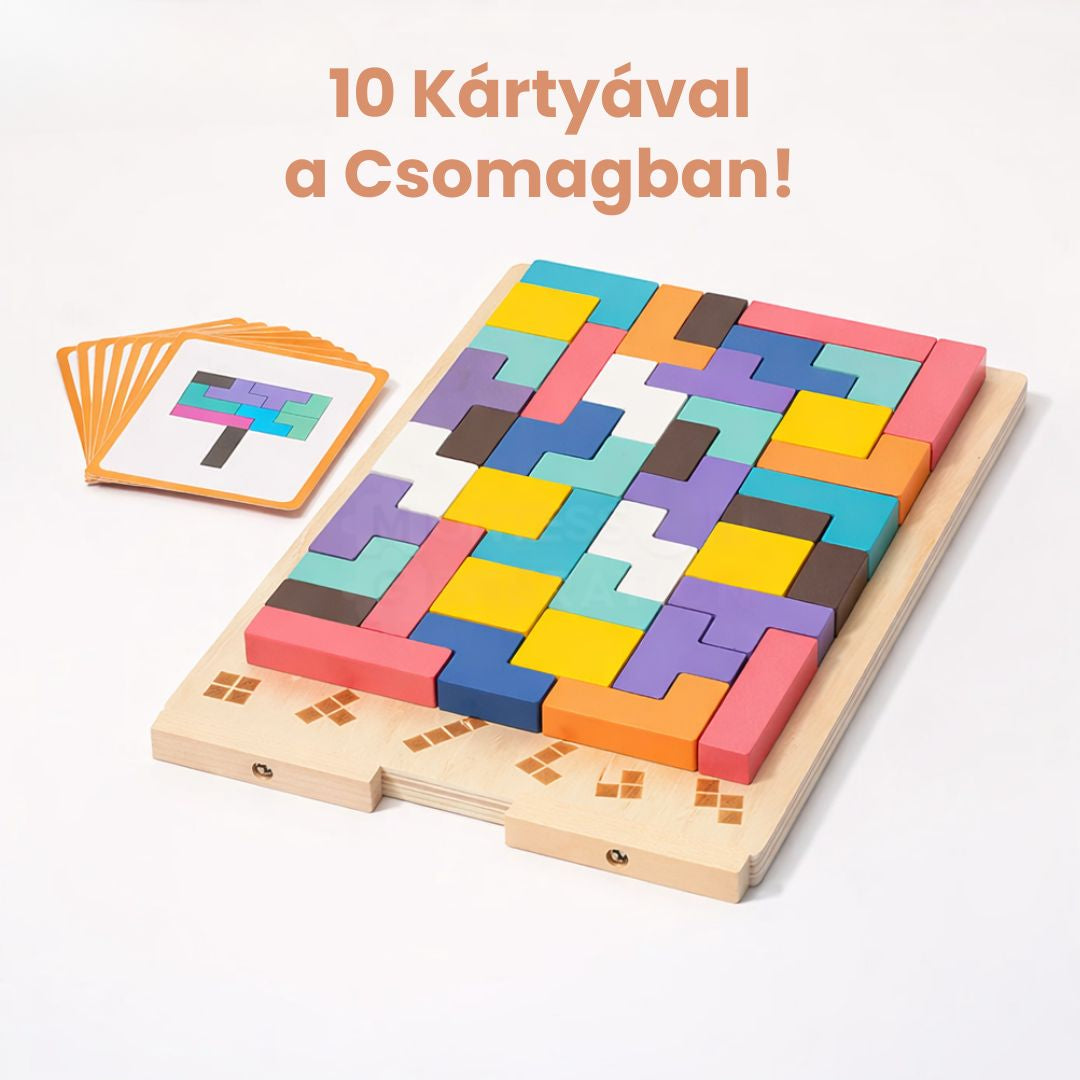 Montessori OkosÉpítő - Fa Kirakójáték 10db Kártyával